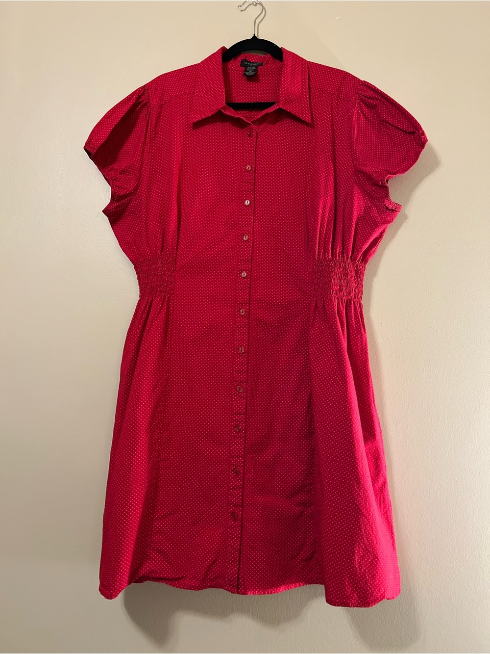 Button-Front Red Polka Dot Shirt Dress